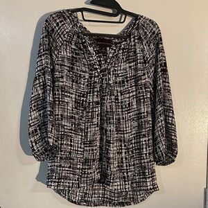 Dana Buchman Dark Brown and White Patterned Blouse